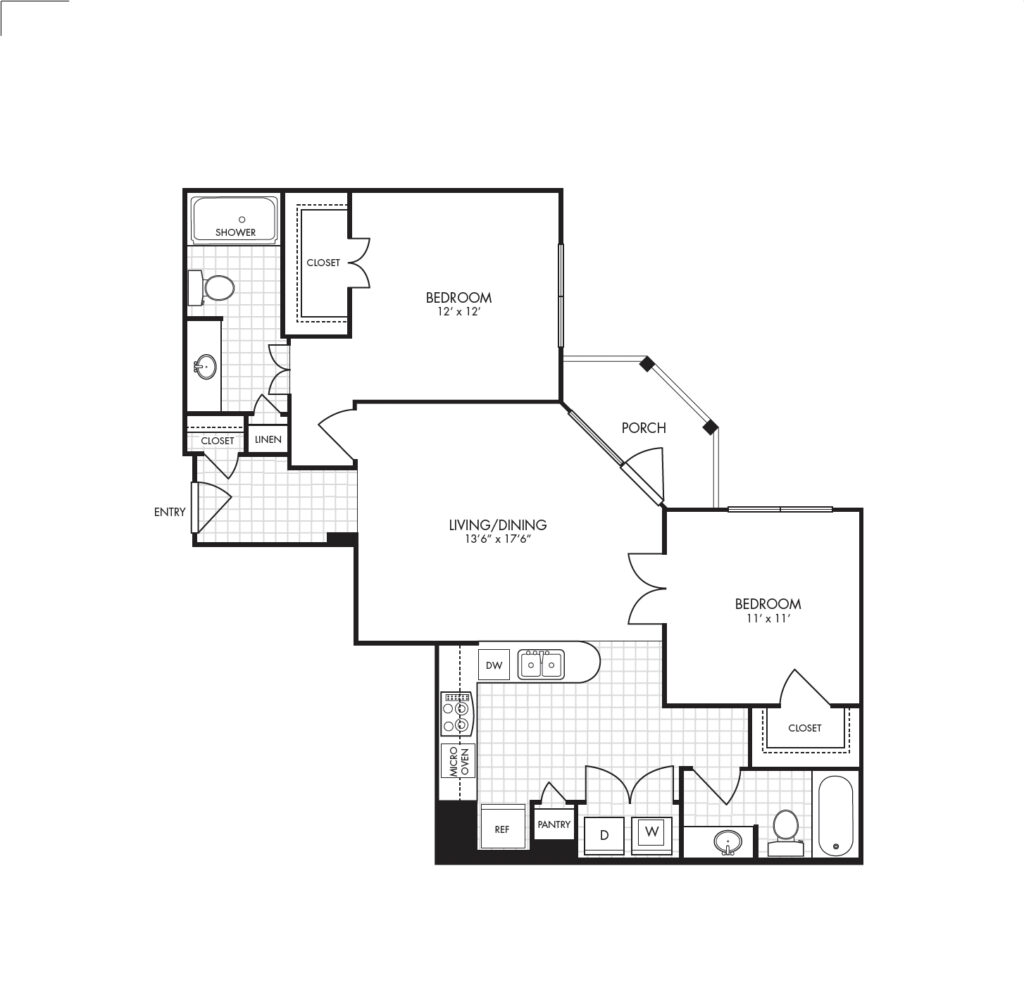 The Landon at Lake Highlands layout for "Napoli - Two Bedroom" with 984 square feet.
