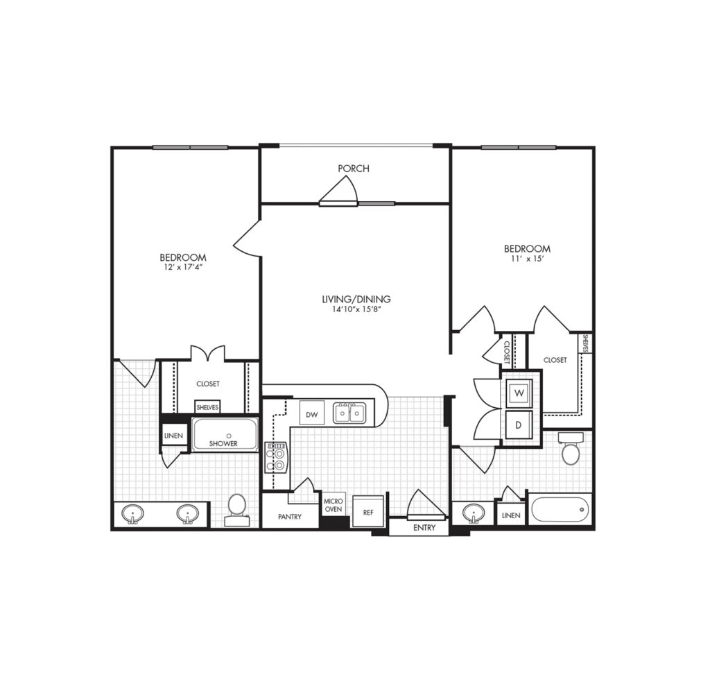 The Landon at Lake Highlands layout for "Tuscany - Two Bedroom" with 1,150 square feet.